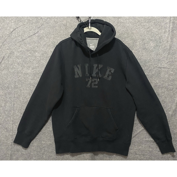 Nike 72 Hoodie Sweatshirt Sz‎ XL Black Embroidered Pullover Pocket - Picture 1 of 6